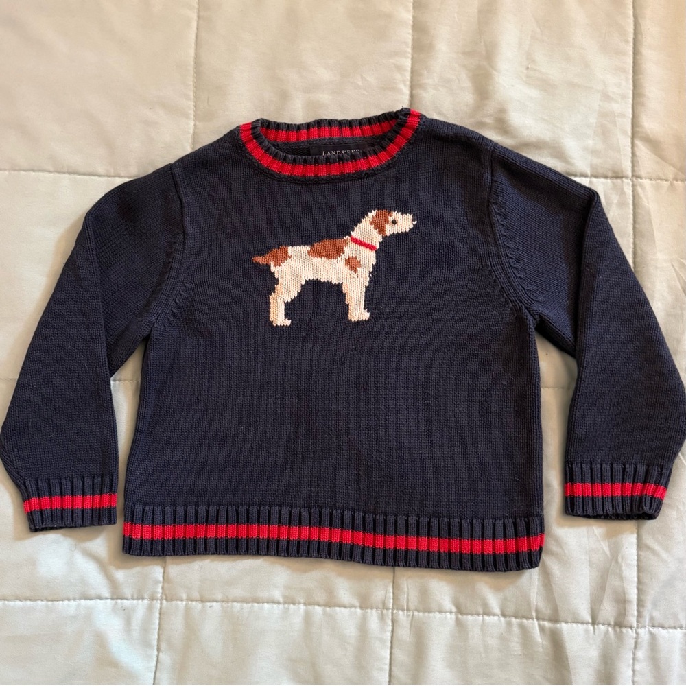 Lands' End Children’s Navy Sweater with Puppy Dog